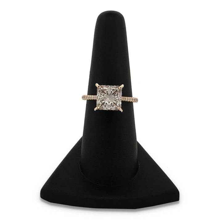 IGI Graded 3ct Princess Cut & Round Brilliant Lab-Grown Diamond Hidden Halo Engagement Ring in 14k Yellow Gold