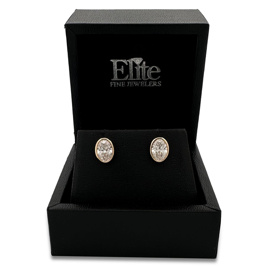 2.08ctw Oval Lab-Grown Diamond Bezel Set Stud Earrings in 14k Gold