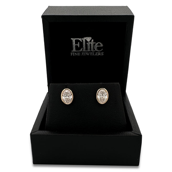 2.08ctw Oval Lab-Grown Diamond Bezel Set Stud Earrings in 14k Gold
