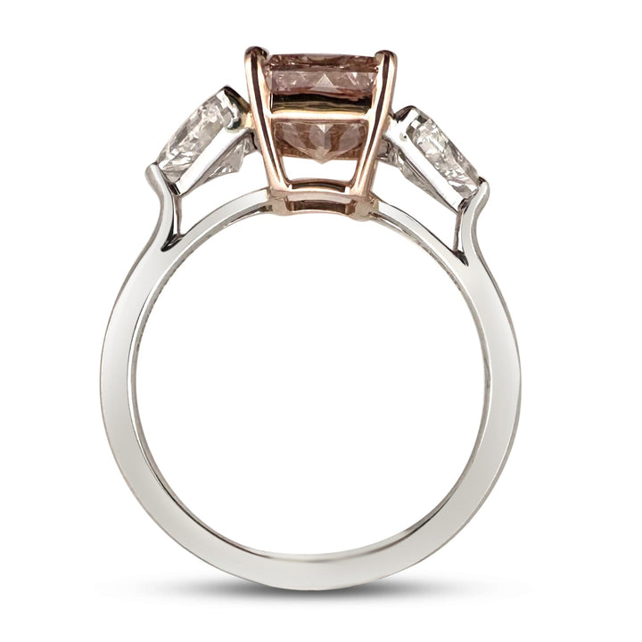 IGI Graded 2.41ct Fancy Vivid Pink Radiant with Triangle Sides 3-Stone Lab-Grown Diamond Engagement Ring in 14k White & Rose Gold