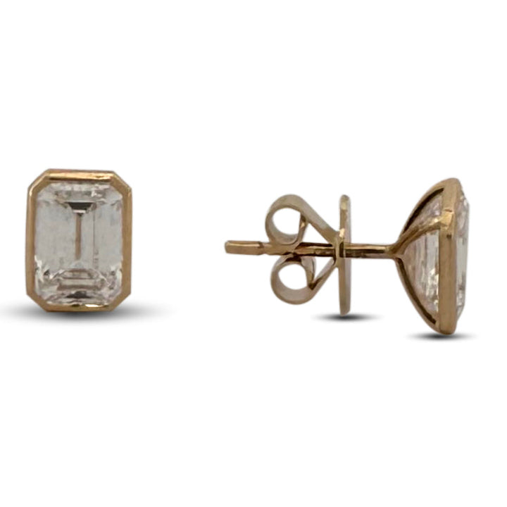 3.20ctw Emerald Cut Bezel Set Lab-Grown Diamond Stud Earrings in 14k Yellow Gold