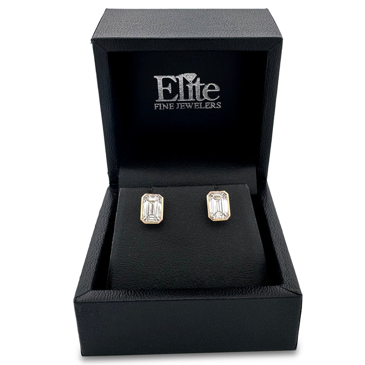 3.20ctw Emerald Cut Bezel Set Lab-Grown Diamond Stud Earrings in 14k Yellow Gold