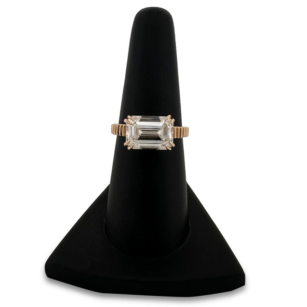 IGI Graded 4.11ct Emerald Cut Lab-Grown Diamond East-West Solitaire Engagement Ring 14k Yellow Gold