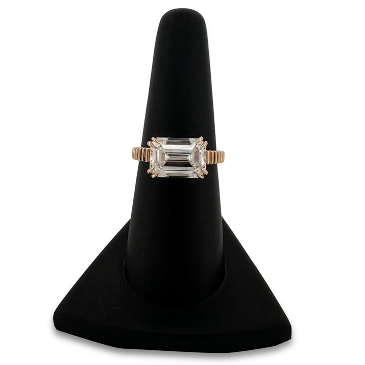 IGI Graded 4.11ct Emerald Cut Lab-Grown Diamond East-West Solitaire Engagement Ring 14k Yellow Gold