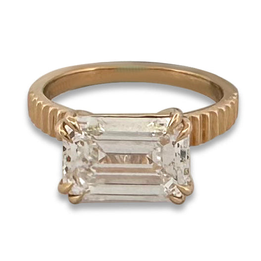 IGI Graded 4.11ct Emerald Cut Lab-Grown Diamond East-West Solitaire Engagement Ring 14k Yellow Gold