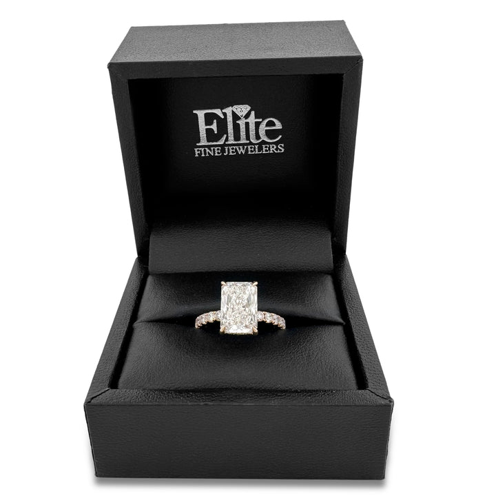 IGI Graded 4.06ct Radiant Cut Center with Hidden Halo Lab-Grown Diamond Engagement Ring in 14k Yellow Gold