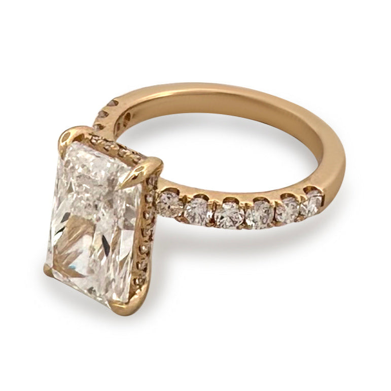 IGI Graded 4.06ct Radiant Cut Center with Hidden Halo Lab-Grown Diamond Engagement Ring in 14k Yellow Gold