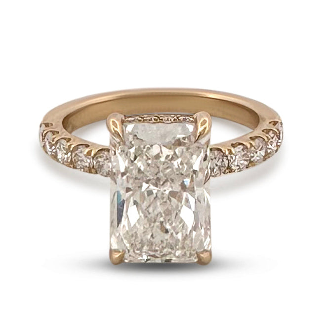 IGI Graded 4.06ct Radiant Cut Center with Hidden Halo Lab-Grown Diamond Engagement Ring in 14k Yellow Gold