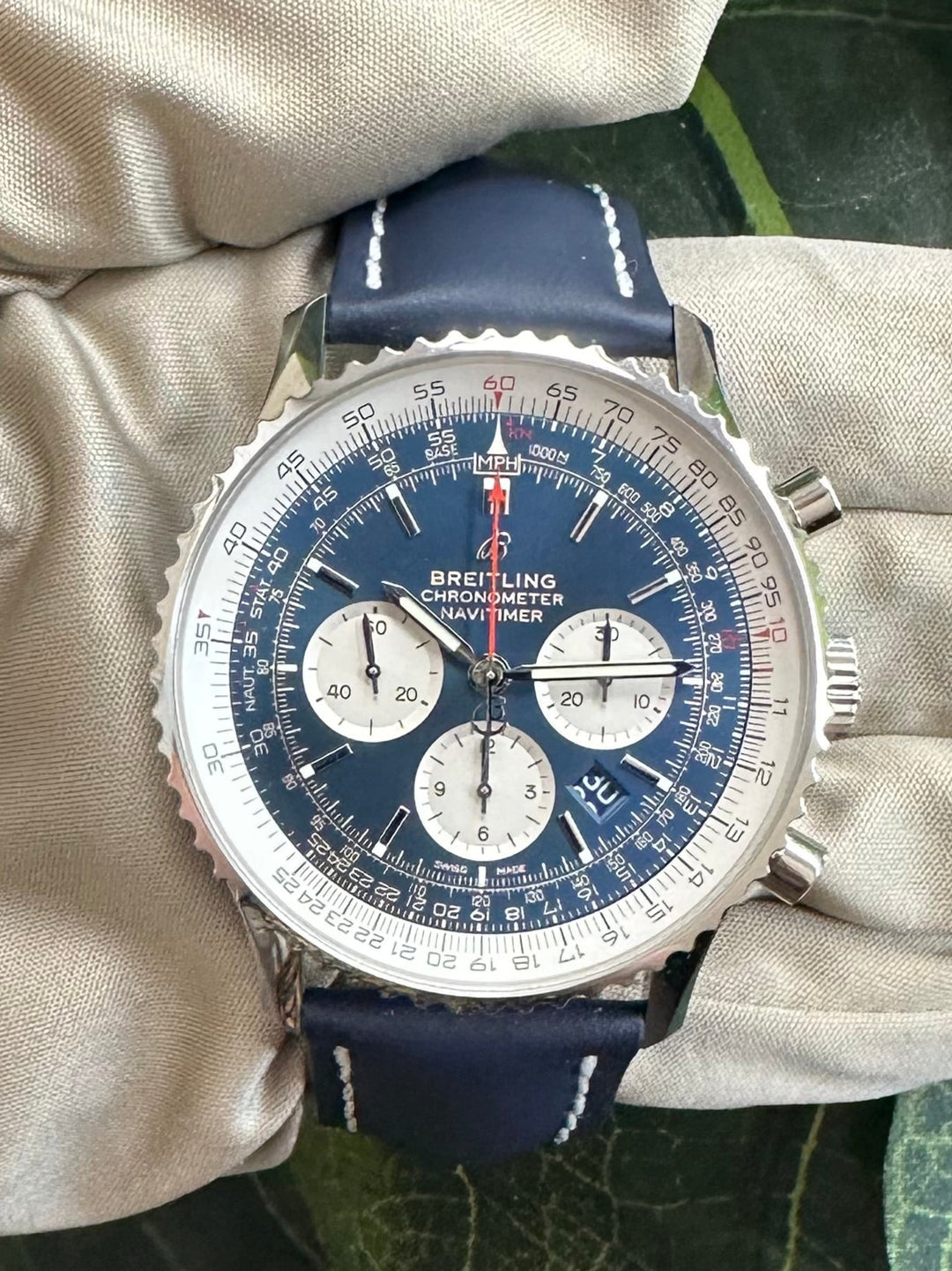 2019 Breitling Navitimer 1 B01 46mm Stainless Steel Leather Strap Watch with Box & Papers