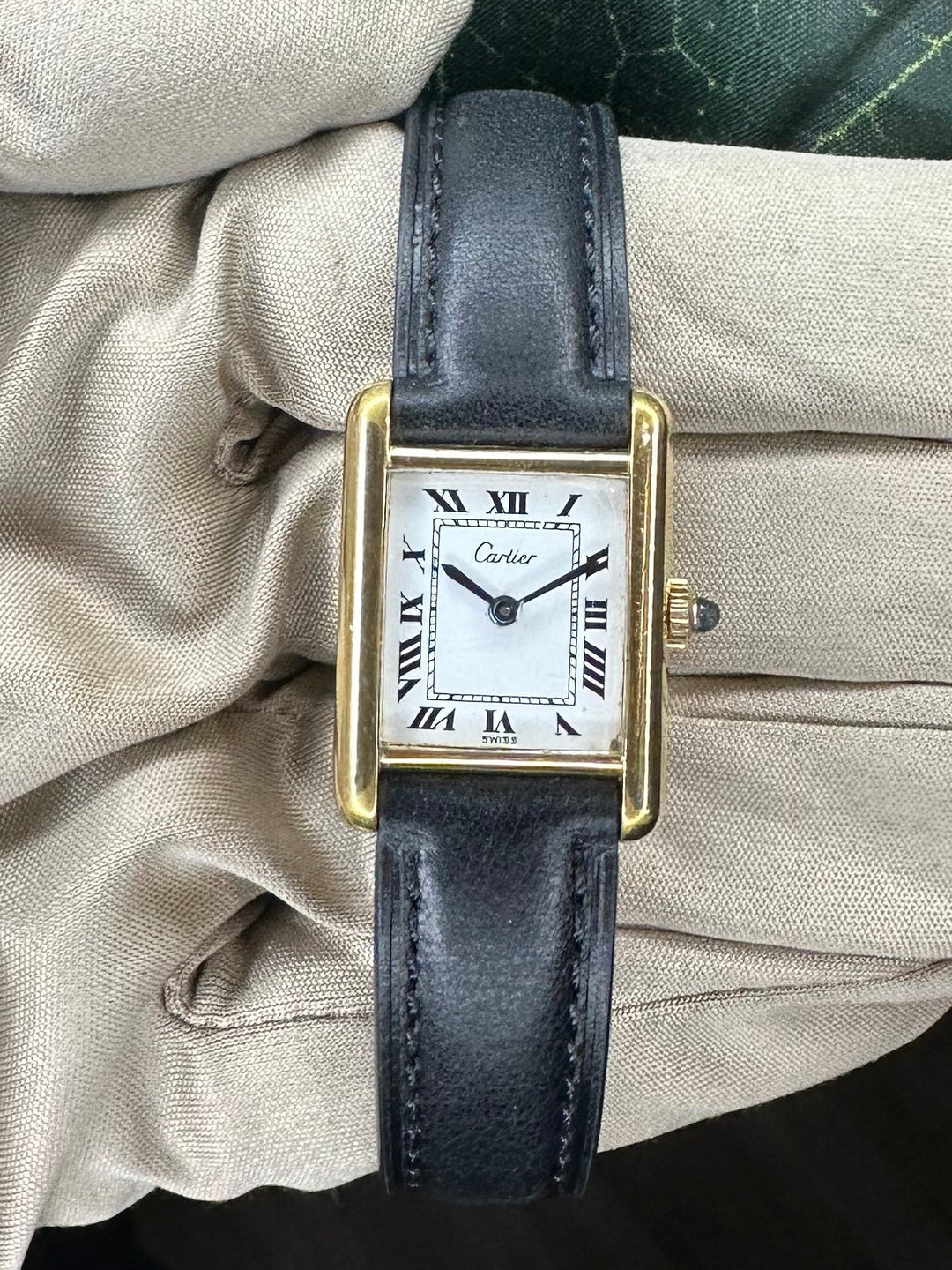 Vintage Cartier Small Tank Must Gold Plated Quartz Strap Watch