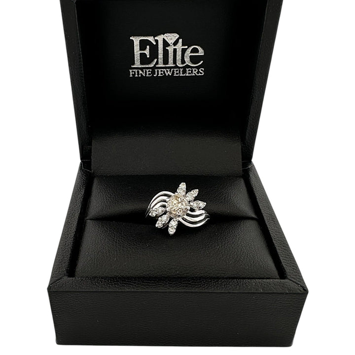 Vintage 0.55ct Old European Cut Brown Diamond & Single Cut Diamond Spray Cocktail Ring in 14k White Gold