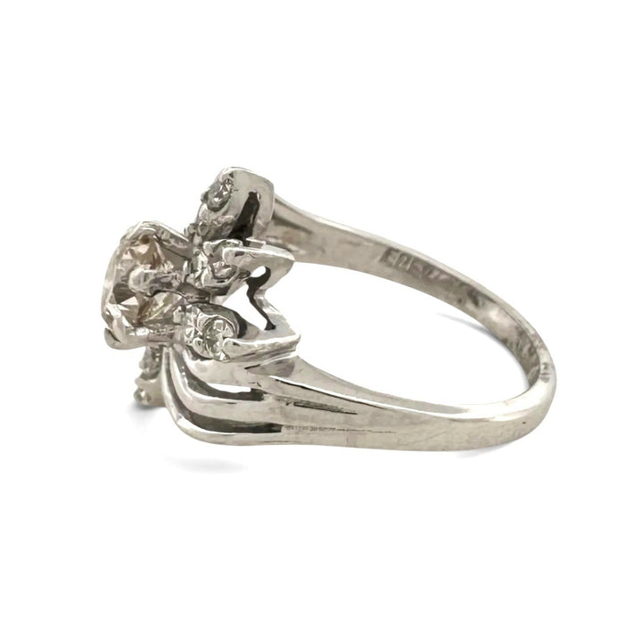 Vintage 0.55ct Old European Cut Brown Diamond & Single Cut Diamond Spray Cocktail Ring in 14k White Gold