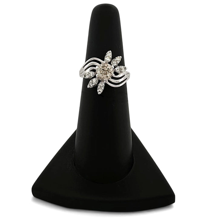 Vintage 0.55ct Old European Cut Brown Diamond & Single Cut Diamond Spray Cocktail Ring in 14k White Gold