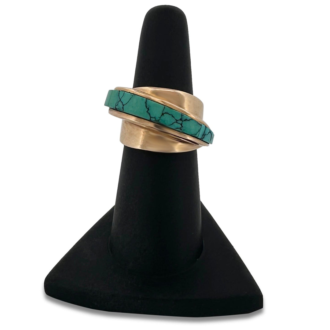 Southwestern Turquoise Inlay Ring in 14k Yellow Gold