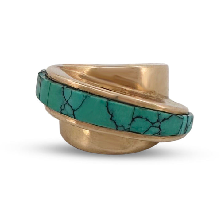 Southwestern Turquoise Inlay Ring in 14k Yellow Gold