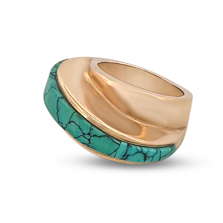 Southwestern Turquoise Inlay Ring in 14k Yellow Gold