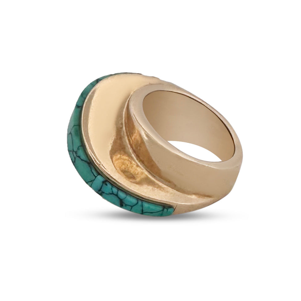 Southwestern Turquoise Inlay Ring in 14k Yellow Gold