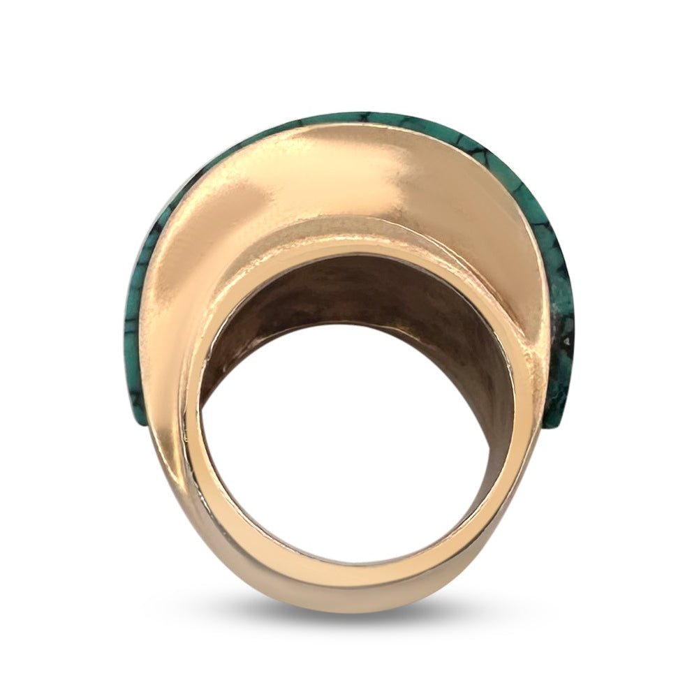 Southwestern Turquoise Inlay Ring in 14k Yellow Gold