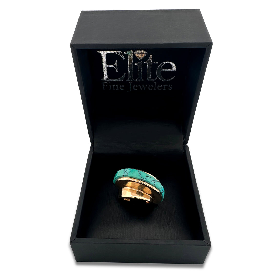 Southwestern Turquoise Inlay Ring in 14k Yellow Gold