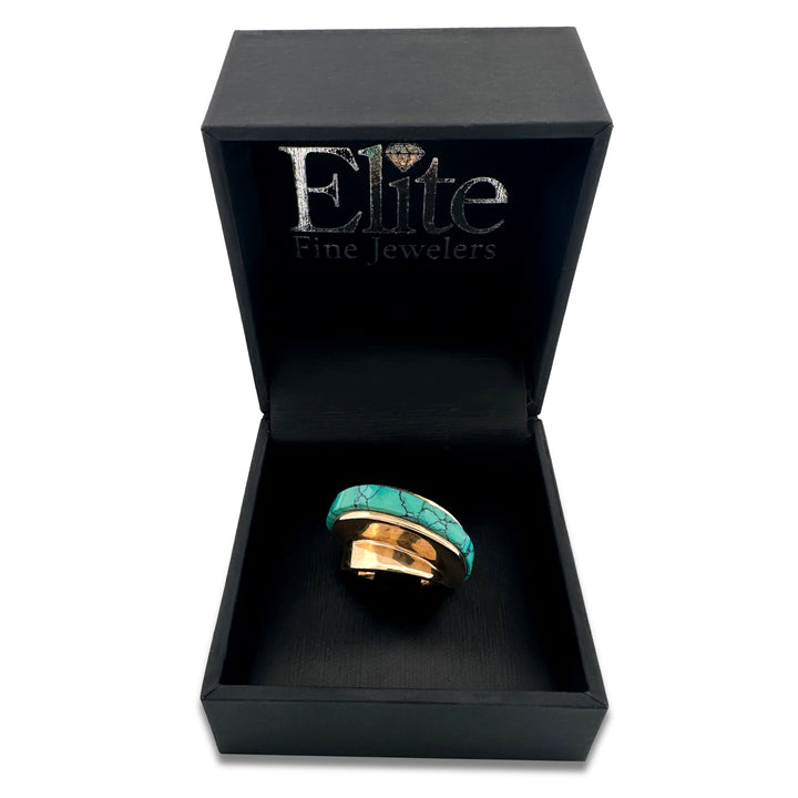 Southwestern Turquoise Inlay Ring in 14k Yellow Gold