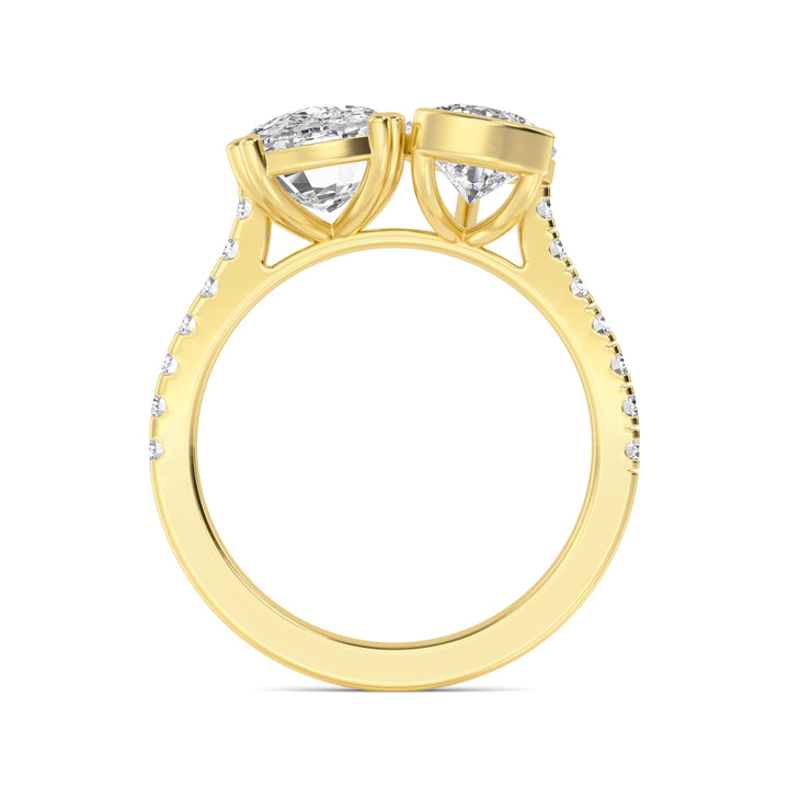 5.27ctw Cushion & Pear Cut with Round Brilliants Lab-Grown Diamond Toi et Moi Ring in 14k Yellow Gold