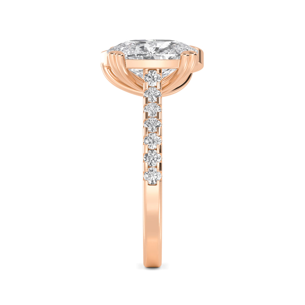 5.27ctw Cushion & Pear Cut with Round Brilliants Lab-Grown Diamond Toi et Moi Ring in 14k Rose Gold