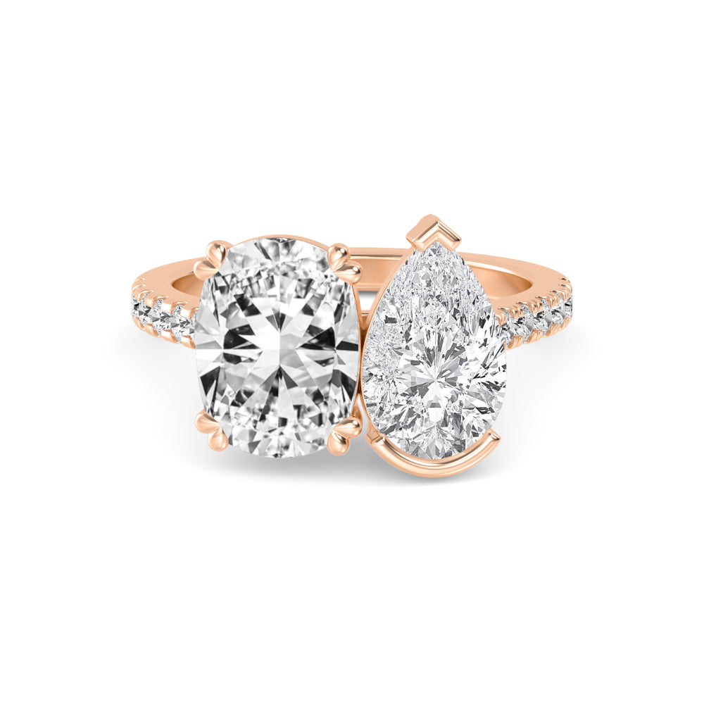 5.27ctw Cushion & Pear Cut with Round Brilliants Lab-Grown Diamond Toi et Moi Ring in 14k Rose Gold