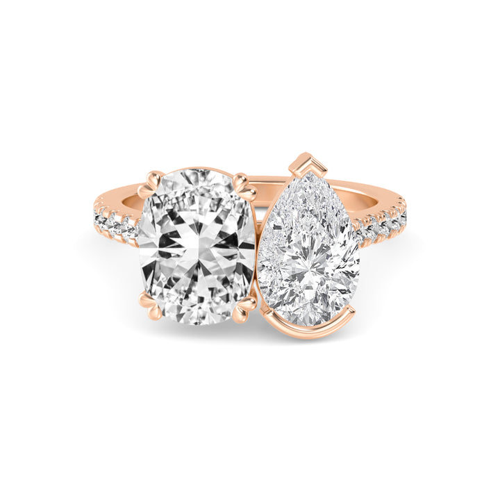 5.27ctw Cushion & Pear Cut with Round Brilliants Lab-Grown Diamond Toi et Moi Ring in 14k Rose Gold