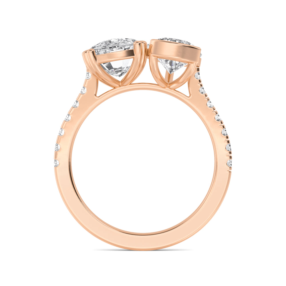 5.27ctw Cushion & Pear Cut with Round Brilliants Lab-Grown Diamond Toi et Moi Ring in 14k Rose Gold