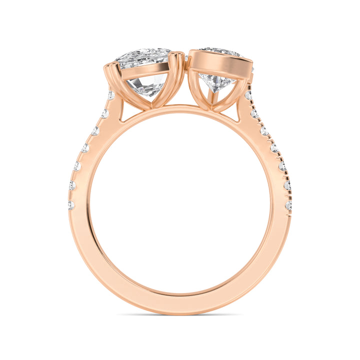5.27ctw Cushion & Pear Cut with Round Brilliants Lab-Grown Diamond Toi et Moi Ring in 14k Rose Gold