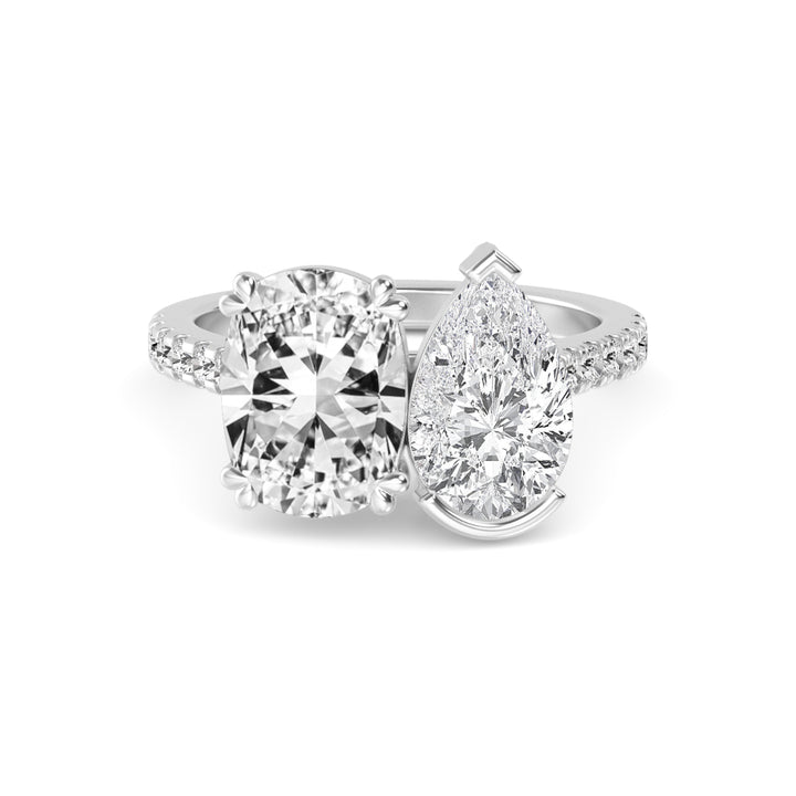 5.27ctw Cushion & Pear Cut with Round Brilliants Lab-Grown Diamond Toi et Moi Ring in 14k White Gold