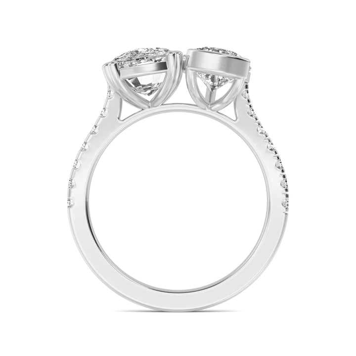 5.27ctw Cushion & Pear Cut with Round Brilliants Lab-Grown Diamond Toi et Moi Ring in 14k White Gold