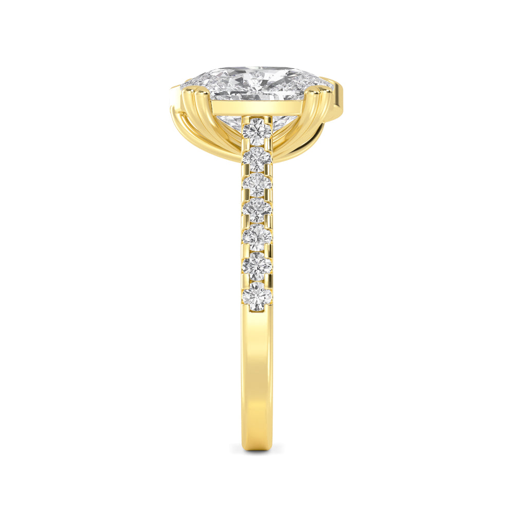 5.27ctw Cushion & Pear Cut with Round Brilliants Lab-Grown Diamond Toi et Moi Ring in 14k Yellow Gold