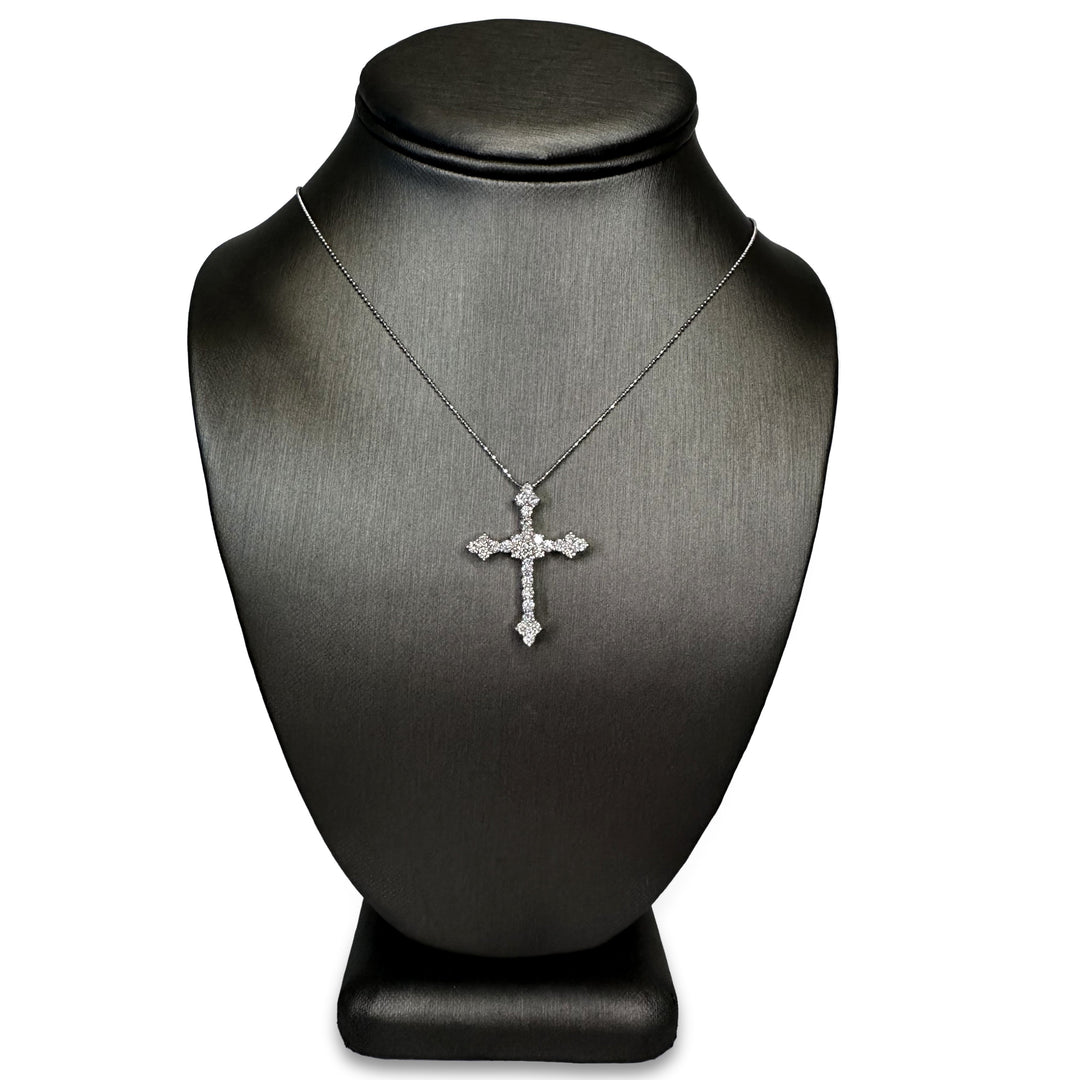 1.50ctw Round Brilliant Cut Natural Diamond Cross Pendant Necklace in 14k White Gold