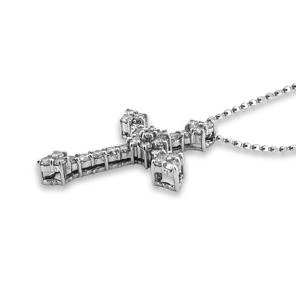 1.50ctw Round Brilliant Cut Natural Diamond Cross Pendant Necklace in 14k White Gold