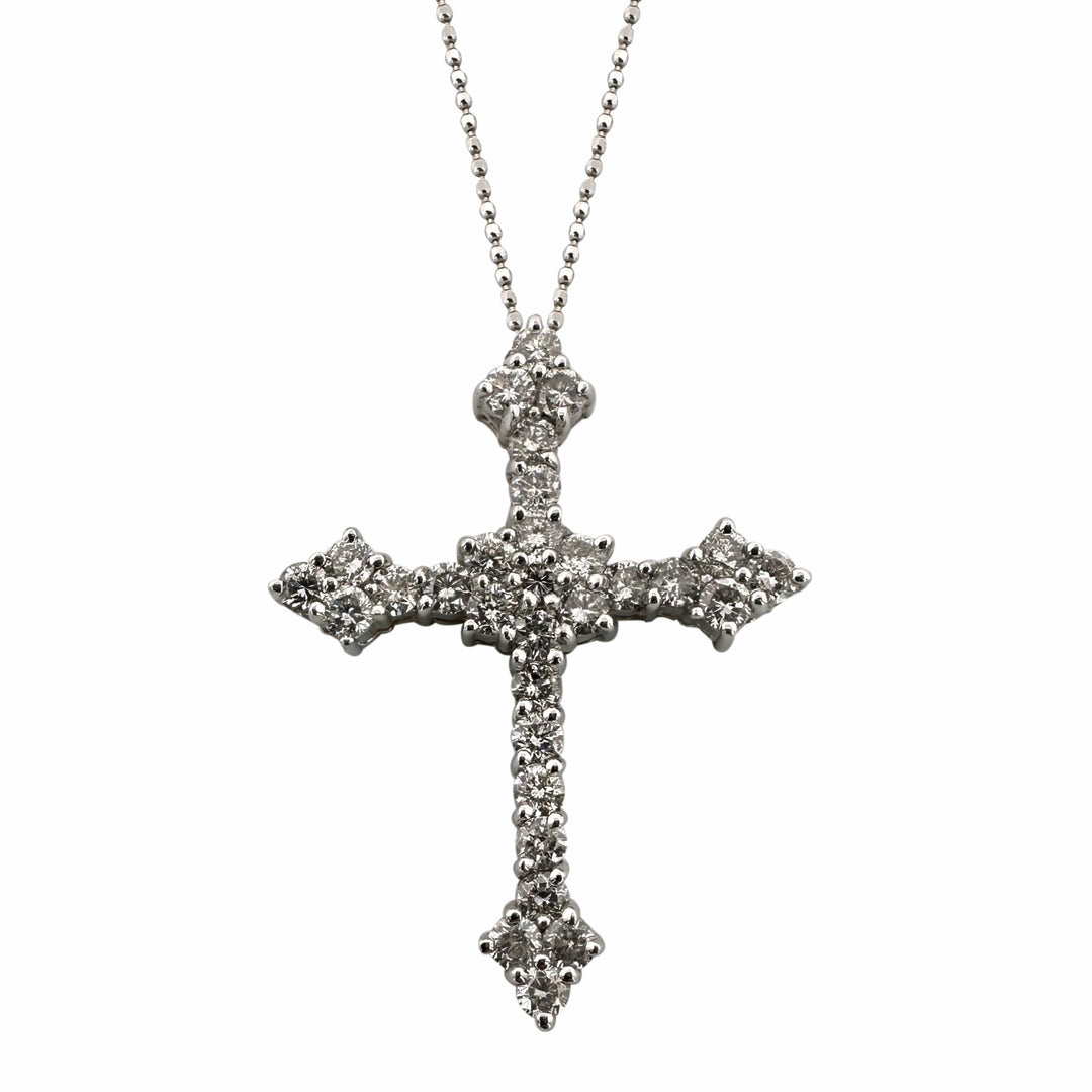 1.50ctw Round Brilliant Cut Natural Diamond Cross Pendant Necklace in 14k White Gold