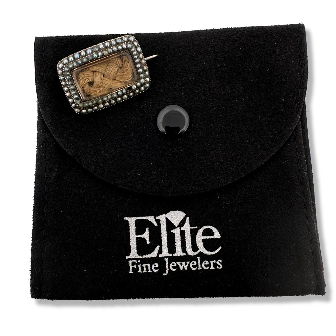 Victorian Seed Pearl and Hair Mourning Brooch in 10k Yellow Gold