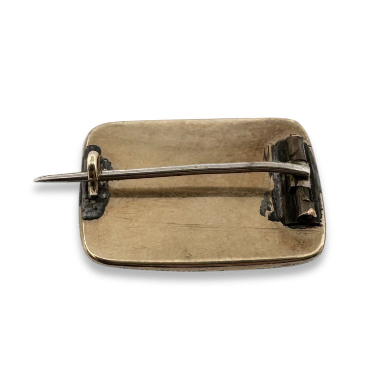 Victorian Seed Pearl and Hair Mourning Brooch in 10k Yellow Gold