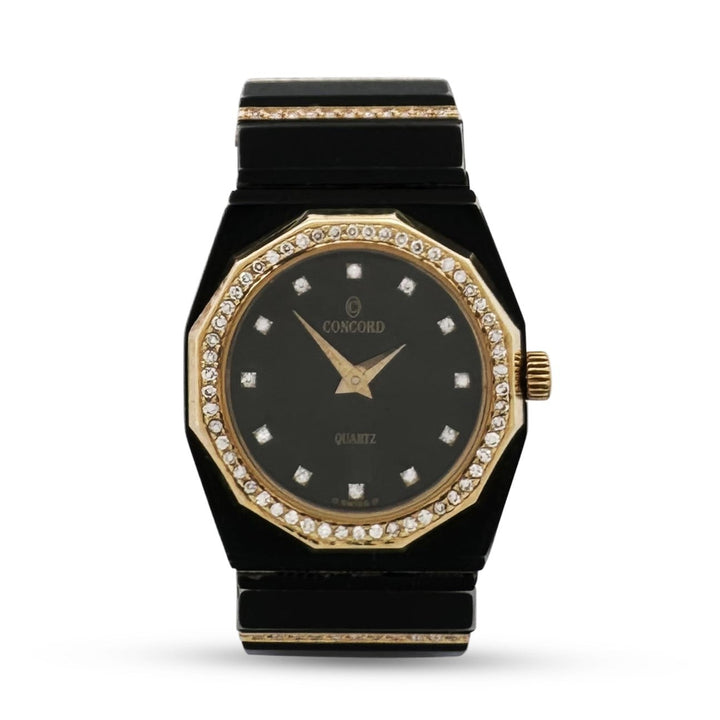 Concord Mariner SG Lady's Blackened Stainless Steel Bracelet Watch with Diamonds and Yellow Gold
