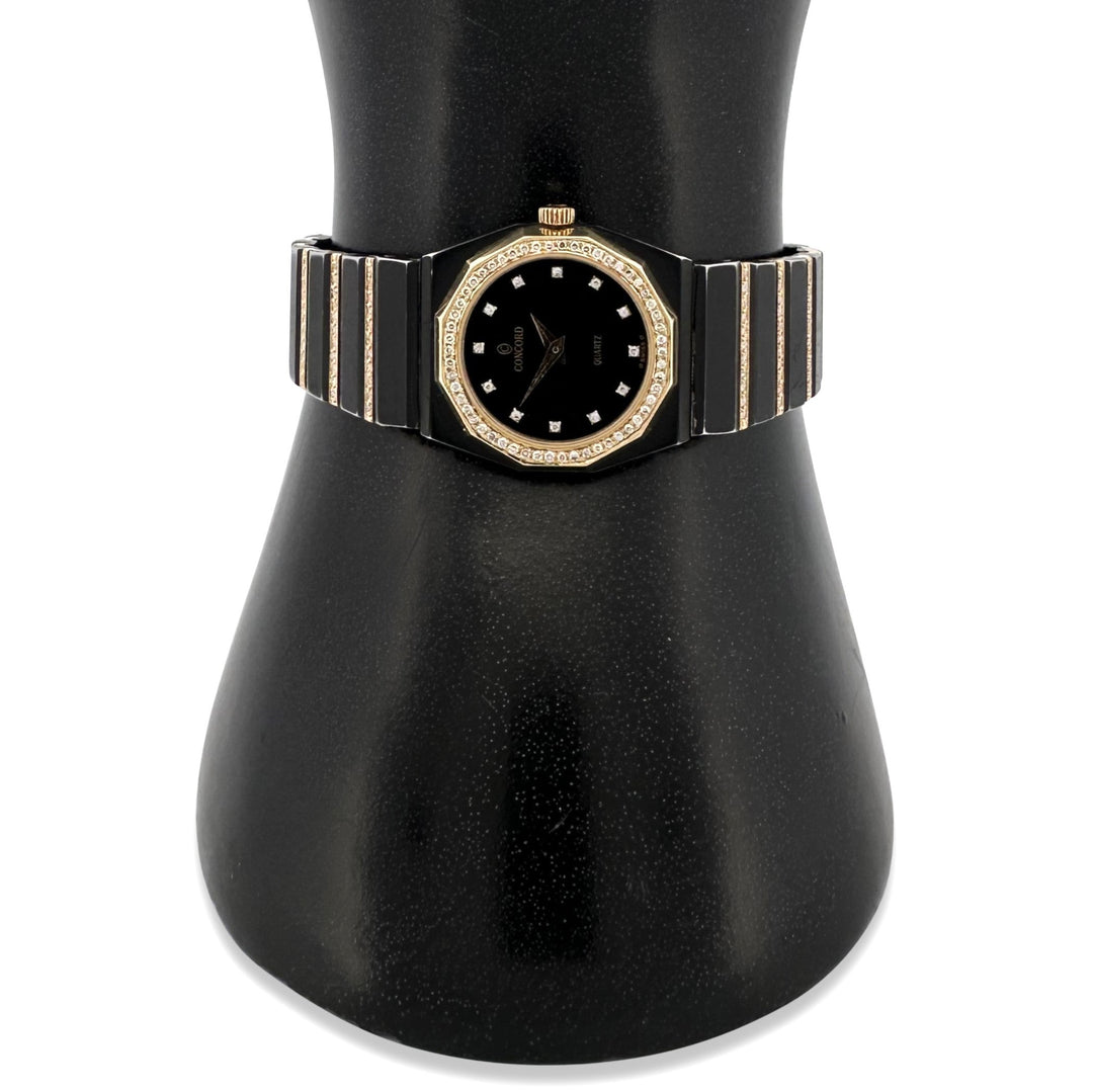 Concord Mariner SG Lady's Blackened Stainless Steel Bracelet Watch with Diamonds and Yellow Gold
