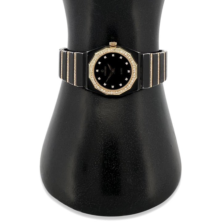 Concord Mariner SG Lady's Blackened Stainless Steel Bracelet Watch with Diamonds and Yellow Gold