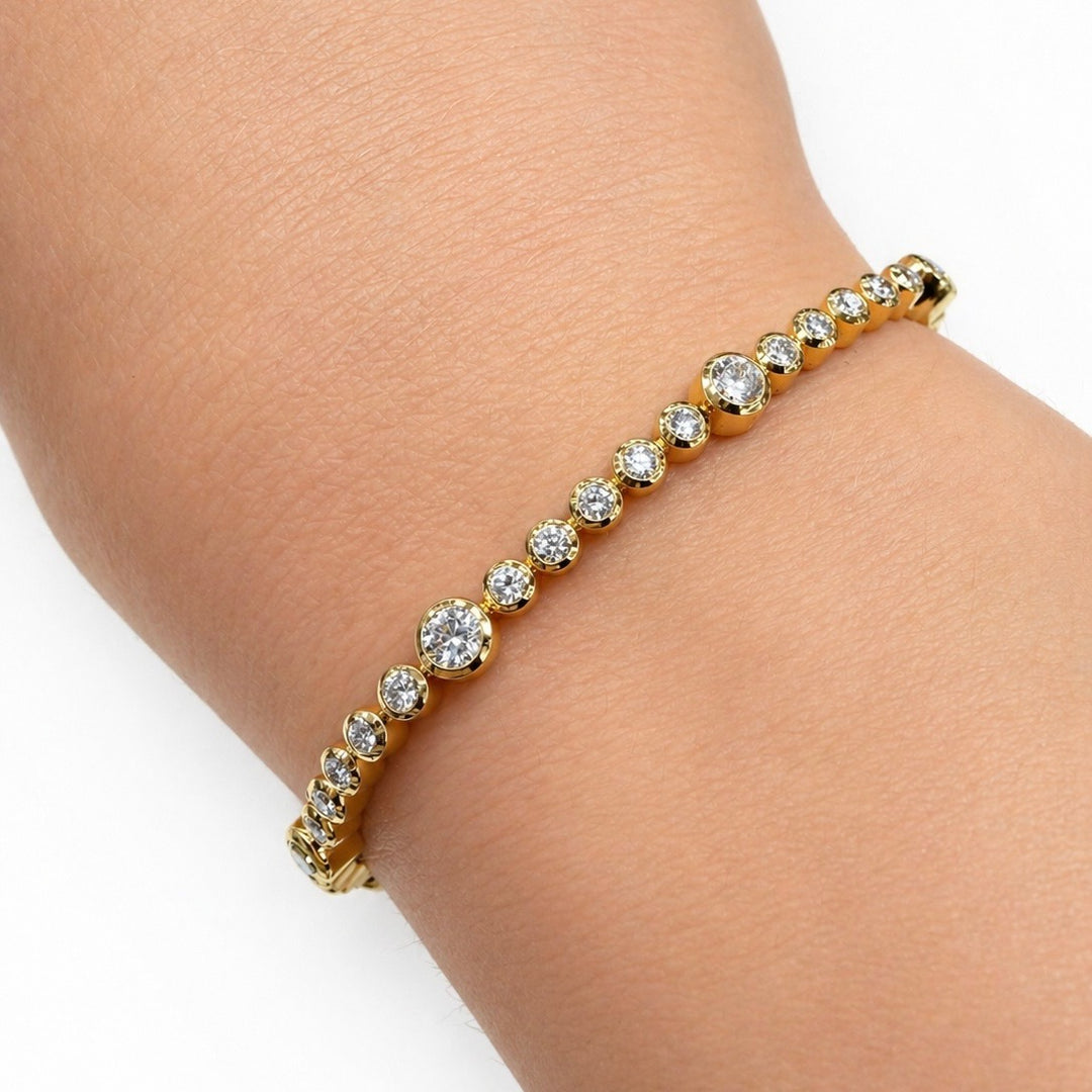 2.22ctw Round Brilliant Lab-Grown Diamond Bezel-Set Tennis Bracelet in 14k Yellow Gold