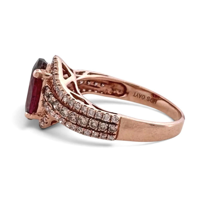 Oval Rhodolite Garnet and Round Brilliant Natural Diamond Cocktail Ring in 10k Rose Gold