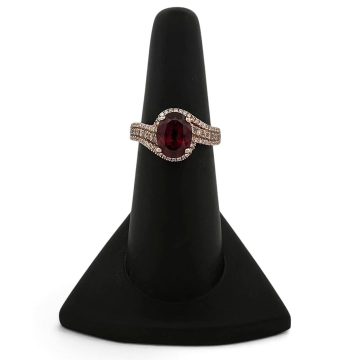 Oval Rhodolite Garnet and Round Brilliant Natural Diamond Cocktail Ring in 10k Rose Gold