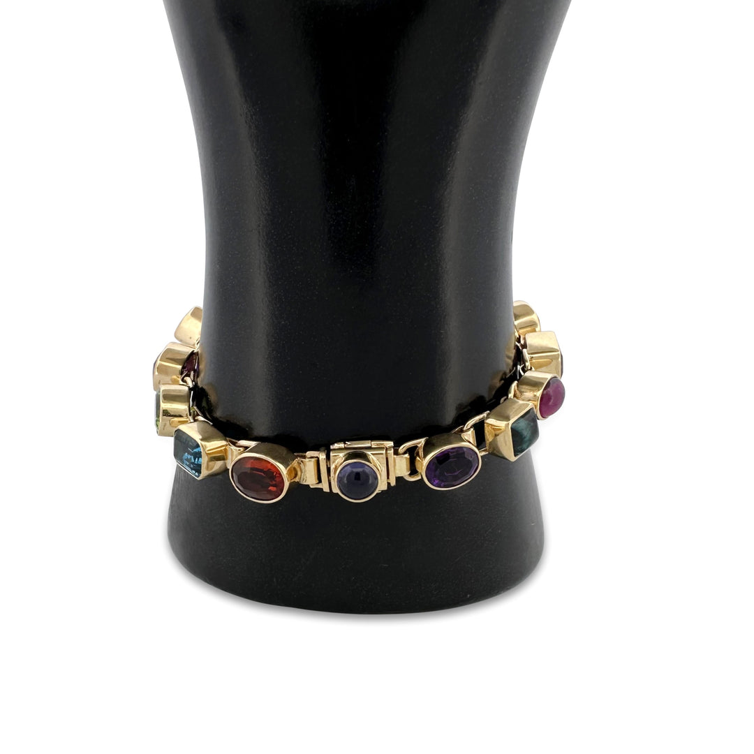 Multi-Gem Bezel-Set Link Bracelet in 18k Yellow Gold