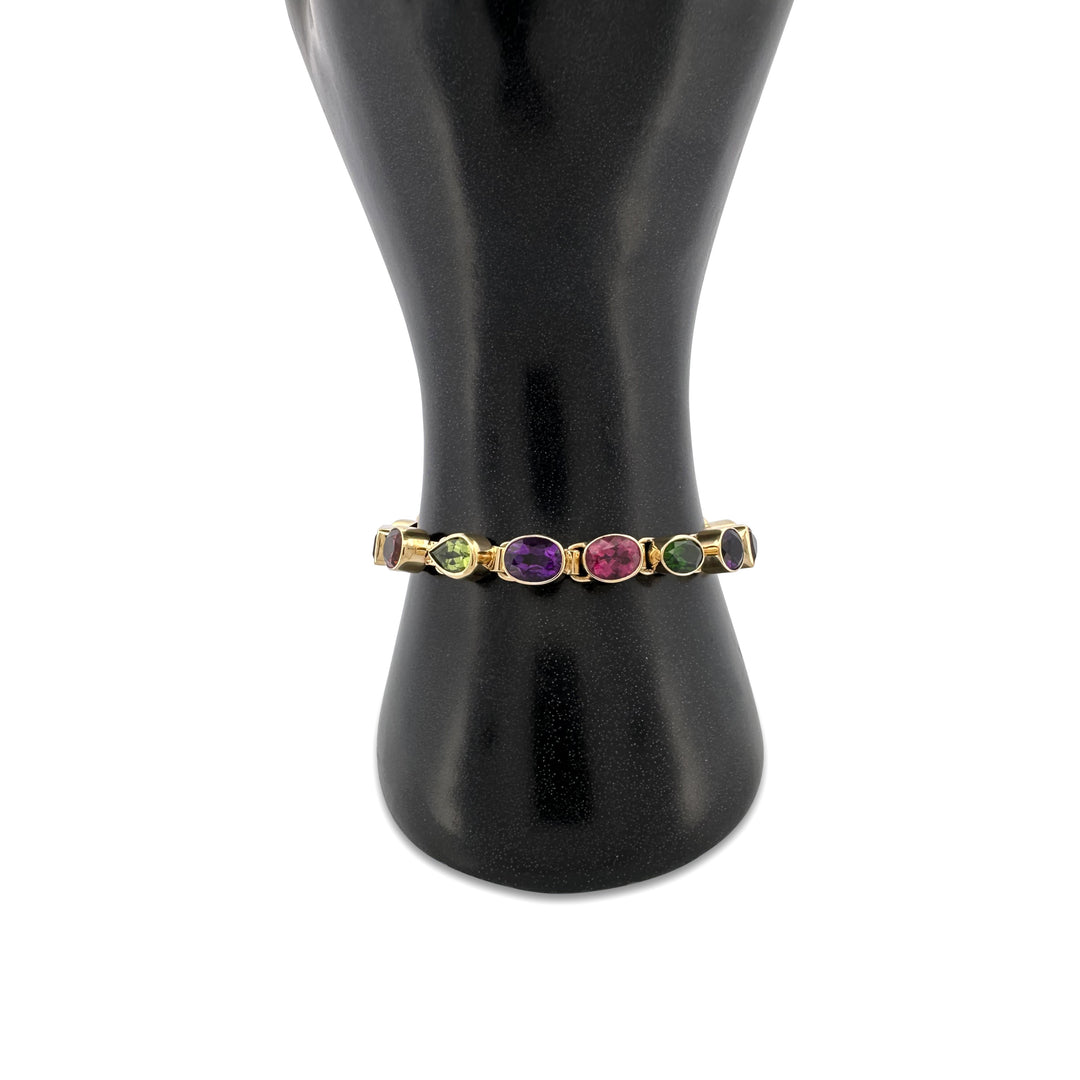 Multi-Gem Bezel-Set Link Bracelet in 18k Yellow Gold