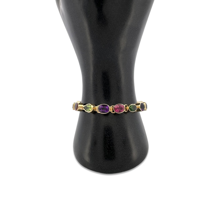 Multi-Gem Bezel-Set Link Bracelet in 18k Yellow Gold