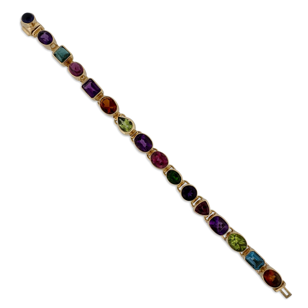 Multi-Gem Bezel Set Link Bracelet in 18k Yellow Gold