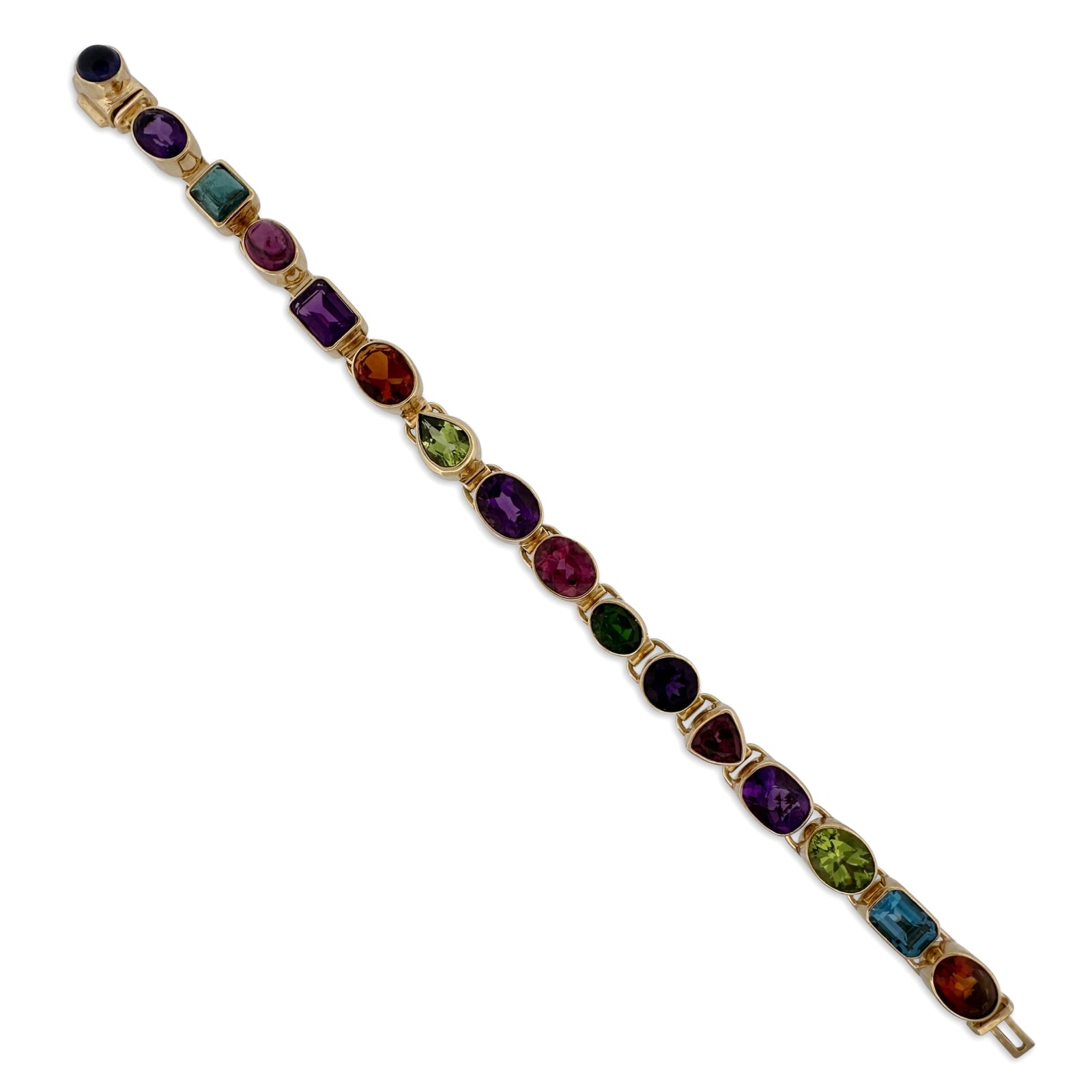 Multi-Gem Bezel Set Link Bracelet in 18k Yellow Gold