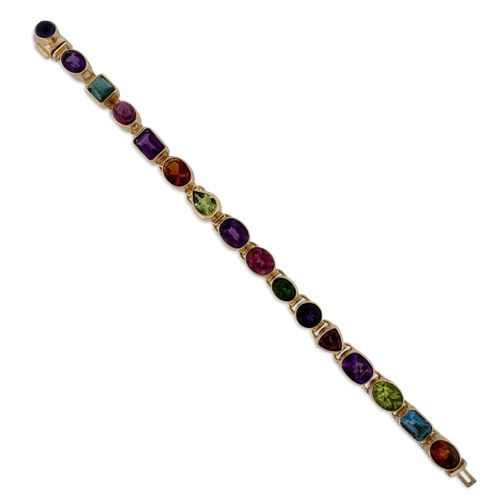 Multi-Gem Bezel Set Link Bracelet in 18k Yellow Gold